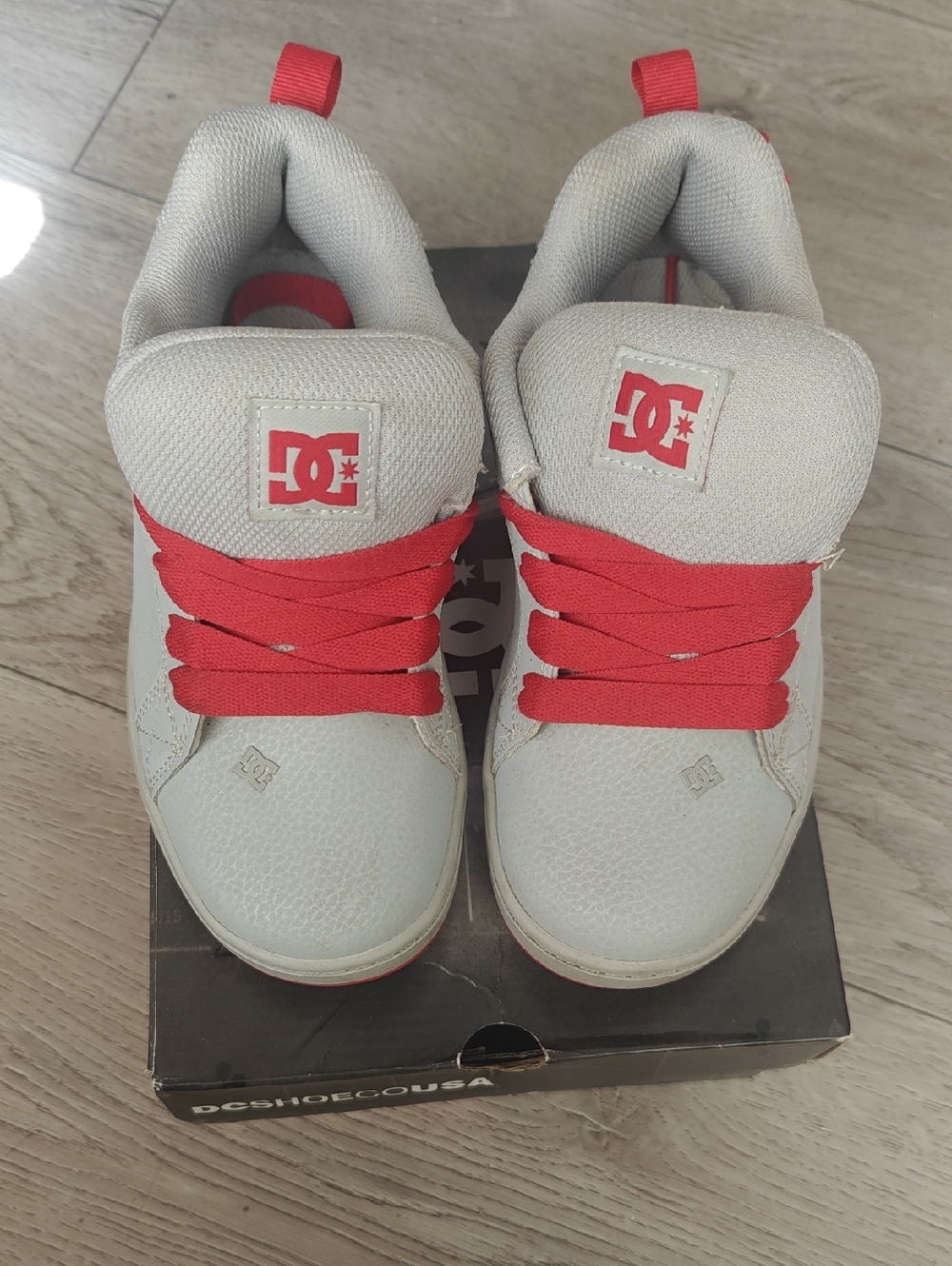 DC Kids Gray Skate Sneakers with Red Accents